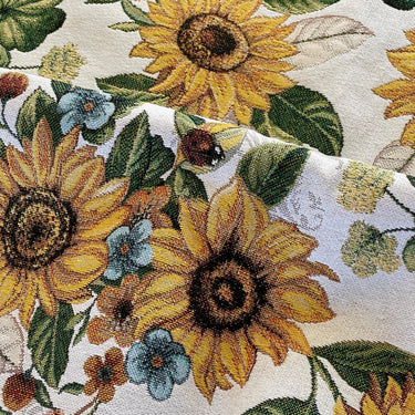Luxury sunflower tapestry fabric with botanical floral pattern